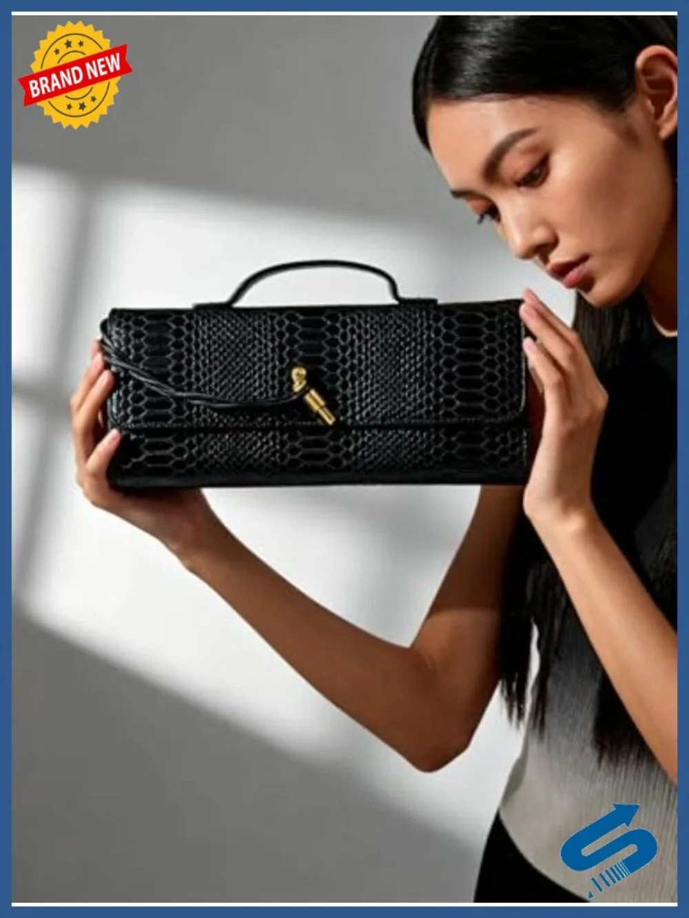 Formal Clutch Purse for Women Crocodile Grain PU Leather Convertible Shoulder
